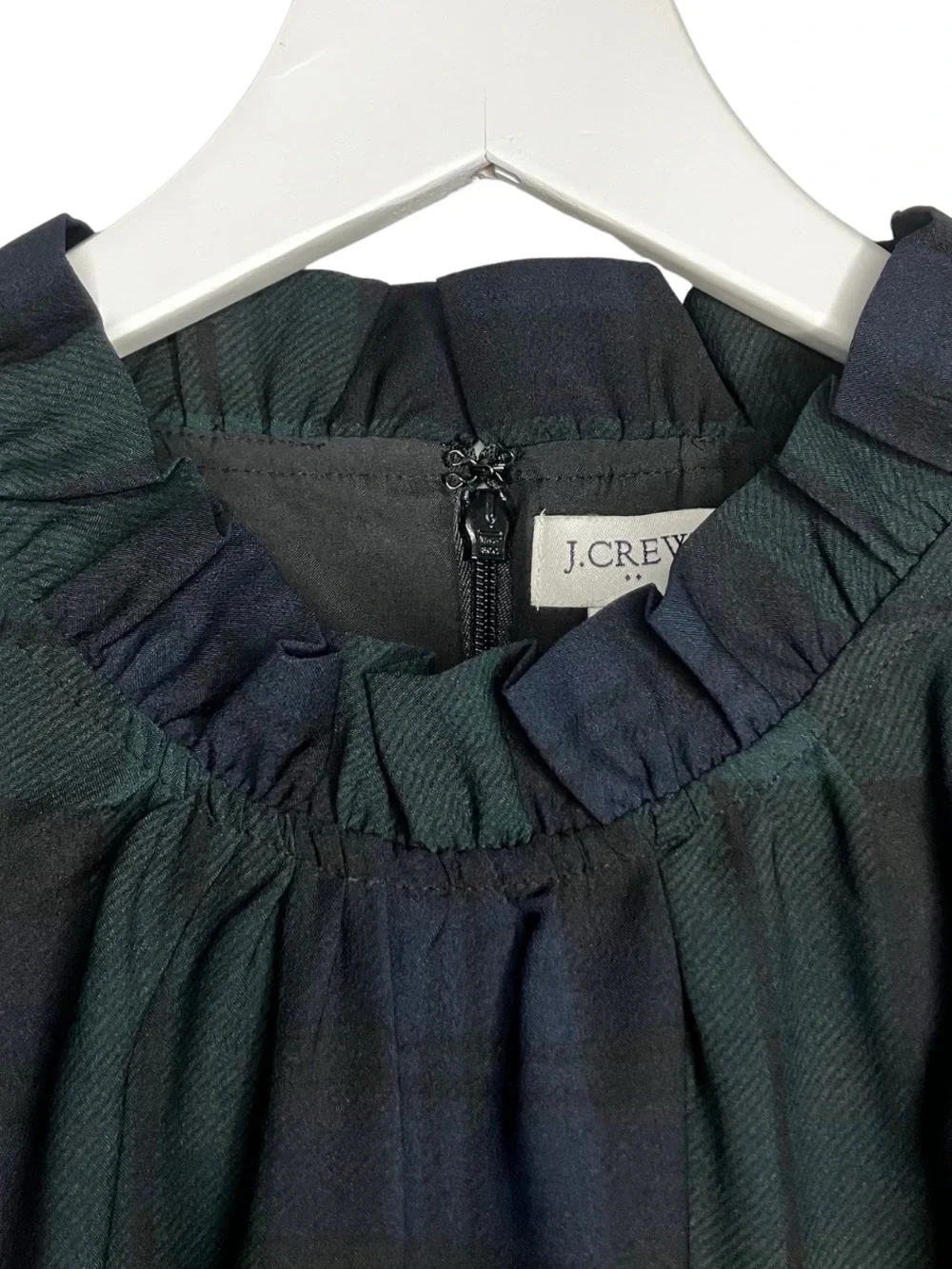 J. Crew Black Watch Plaid Mini Dress Shift Christmas Holiday Preppy Ruffle 8